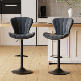 Modern Bar Stools Set of 2 Faux Leather Upholstered Swivel Barstools Counter Height Bar Chairs Waterproof for Island Kitchen (Color: Dark Gray)