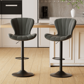 Modern Bar Stools Set of 2 Faux Leather Upholstered Swivel Barstools Counter Height Bar Chairs Waterproof for Island Kitchen (Color: Gray)