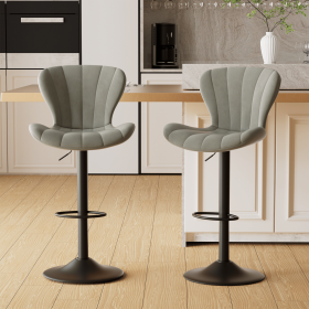 Modern Bar Stools Set of 2 Faux Leather Upholstered Swivel Barstools Counter Height Bar Chairs Waterproof for Island Kitchen (Color: Khaki)